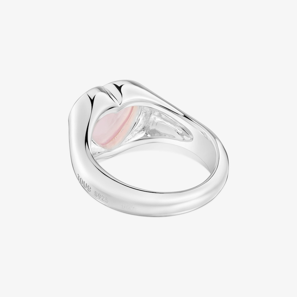 Strieborn&yacute; Pečatn&yacute; prsteň s&nbsp;ružov&yacute;m chalced&oacute;nov&yacute;m srdcom Bold Motif