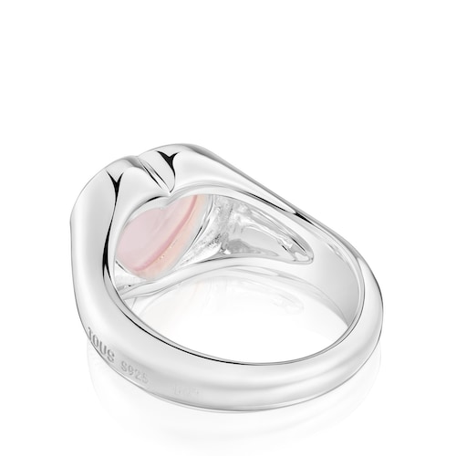 Silver and pink chalcedony heart Signet ring Bold Motif