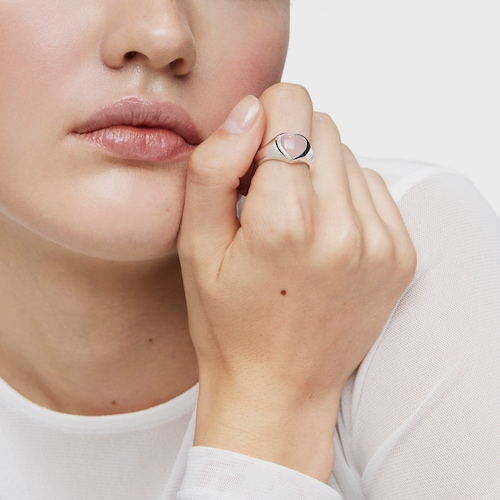 Silver and pink chalcedony heart Signet ring Bold Motif