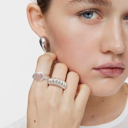Silver and pink chalcedony heart Signet ring Bold Motif