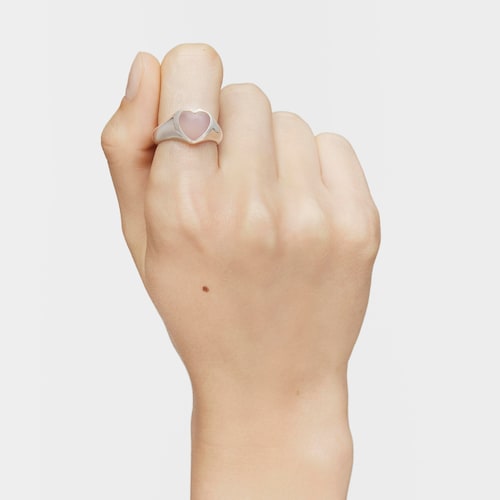 Silver and pink chalcedony heart Signet ring Bold Motif