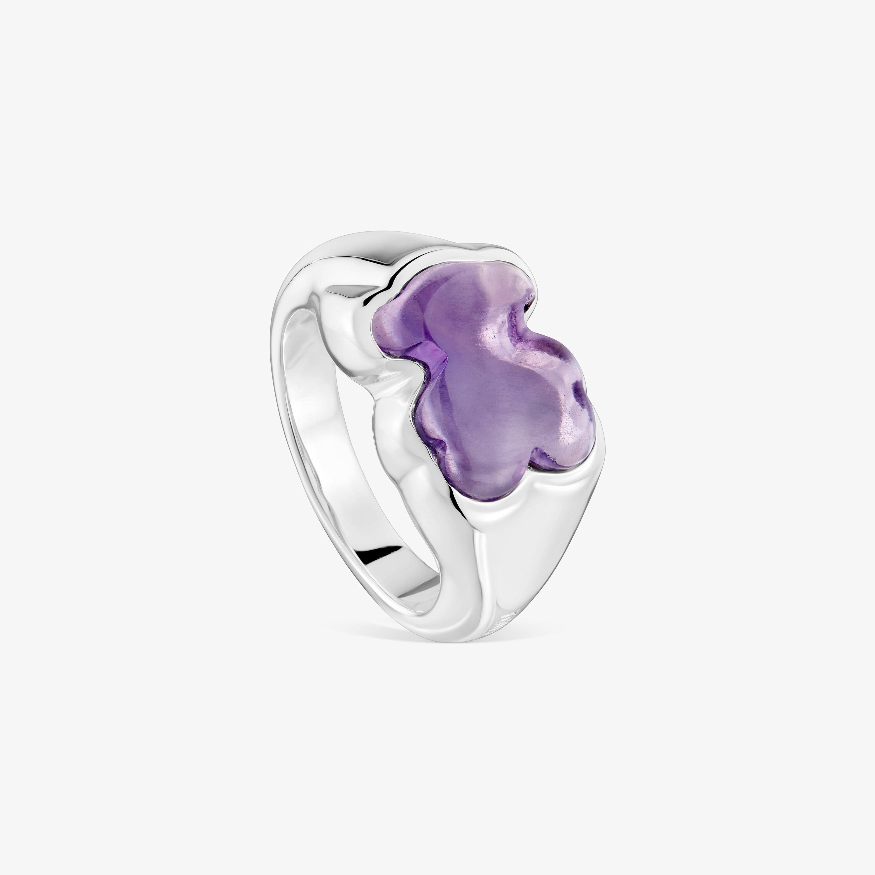 Silver and amethyst bear Signet ring Bold Motif
