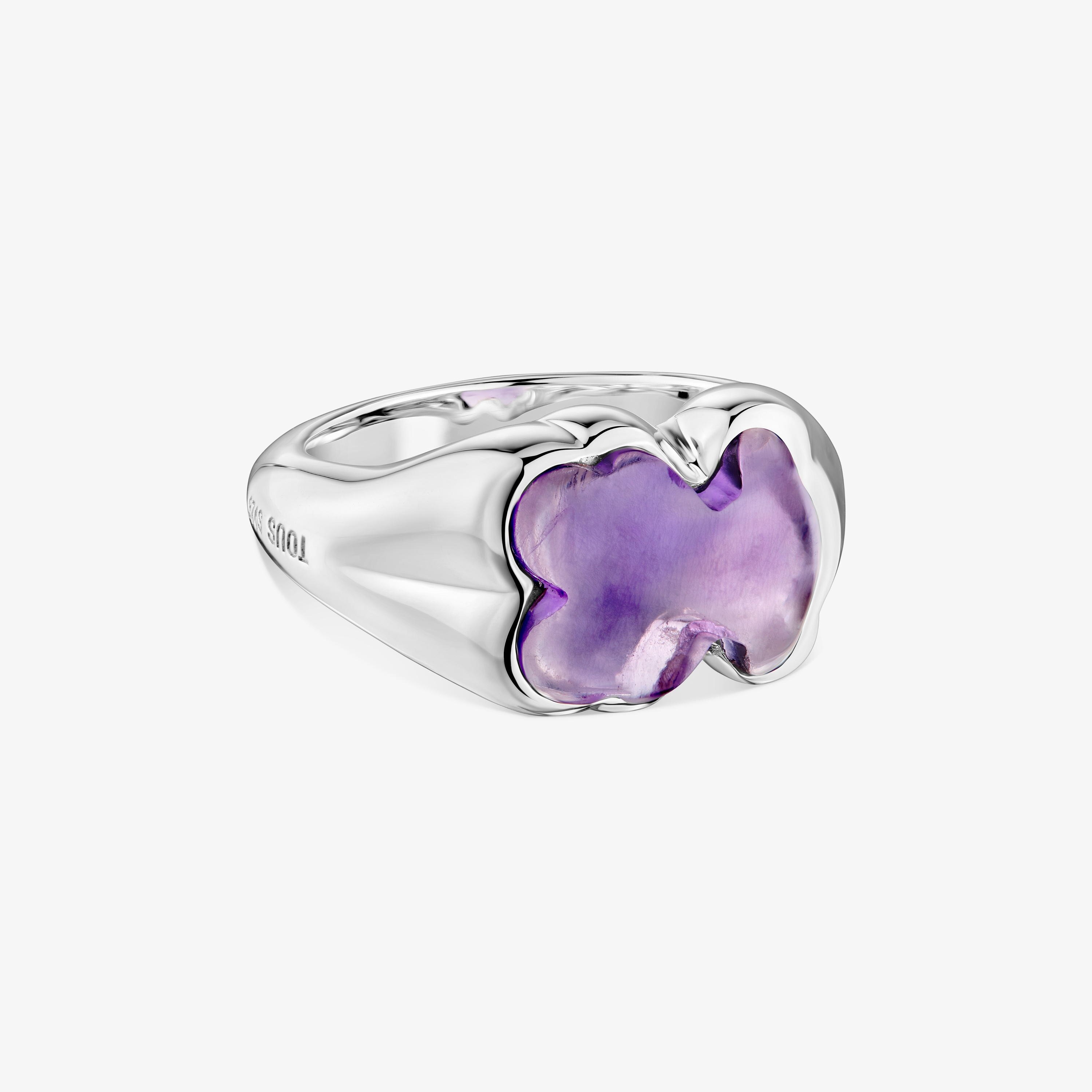 Silver and amethyst bear Signet ring Bold Motif