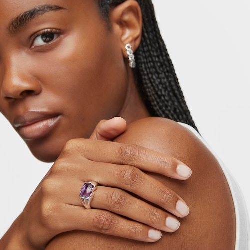 Anillo sello oso de plata y amatista Bold Motif