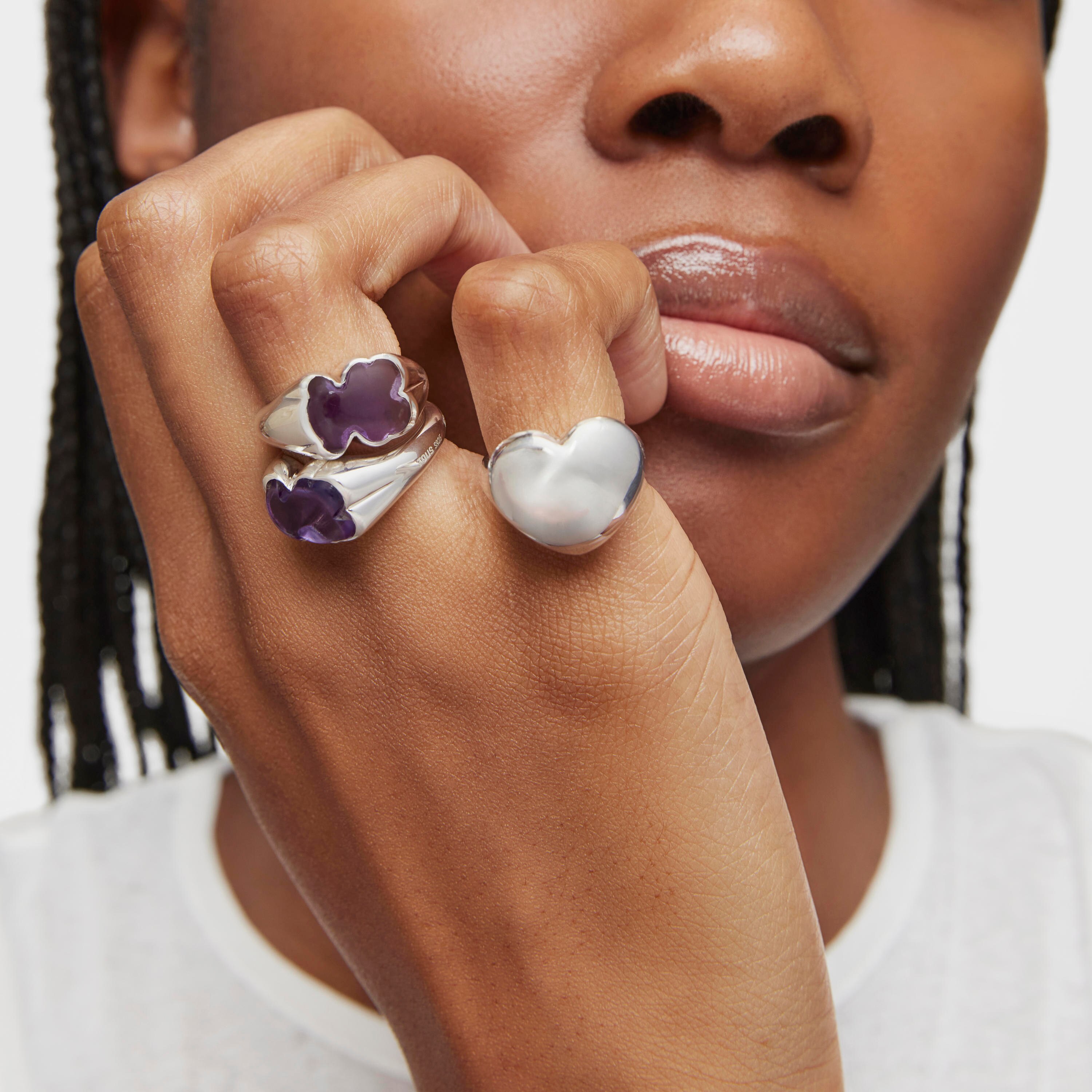Silver and amethyst bear Signet ring Bold Motif