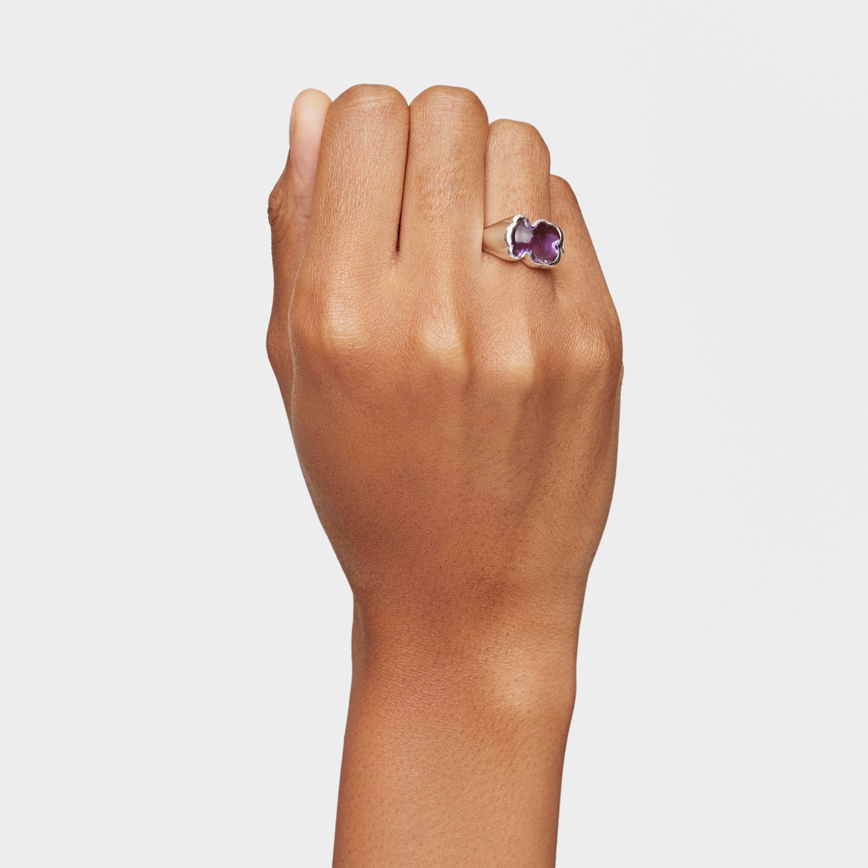 Silver and amethyst bear Signet ring Bold Motif