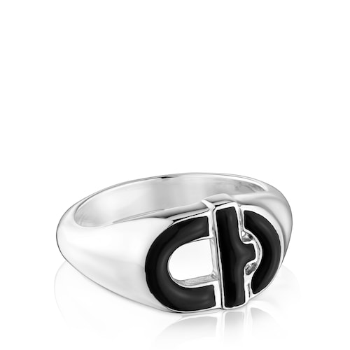 Silver and black enamel Signet ring TOUS MANIFESTO