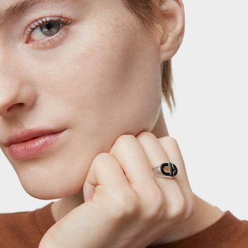 Silver and black enamel Signet ring TOUS MANIFESTO