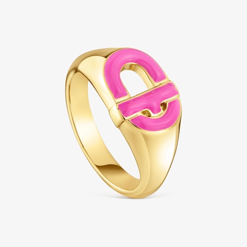 Sello con ba&ntilde;o de oro 18 kt sobre plata y esmalte fucsia TOUS MANIFESTO