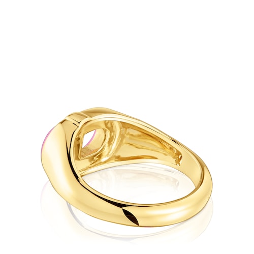 Sello con baño de oro 18 kt sobre plata y esmalte fucsia TOUS MANIFESTO