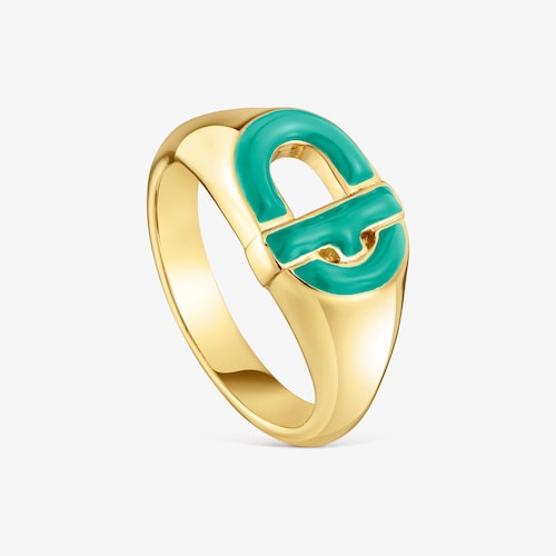Anello a sigillo in argento placcato oro 18&nbsp;kt e smalto verde TOUS MANIFESTO