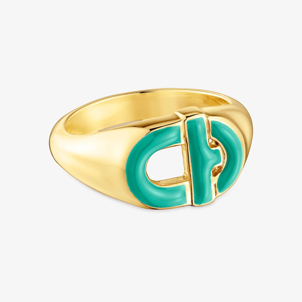 Siegelring TOUS MANIFESTO aus 18&nbsp;kt vergoldetem Silber und gr&uuml;ner Emaille
