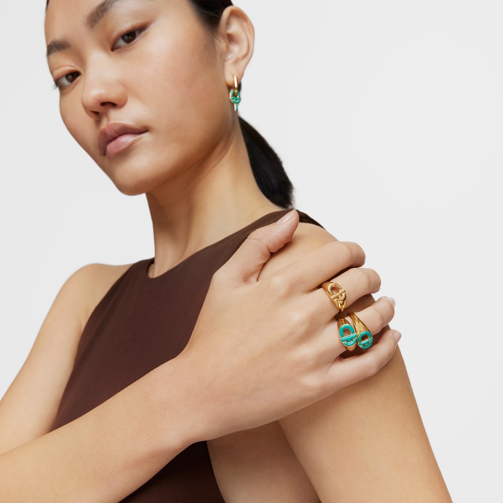 Siegelring TOUS MANIFESTO aus 18&nbsp;kt vergoldetem Silber und gr&uuml;ner Emaille