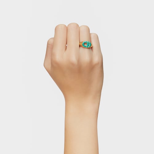 Signet ring with 18kt gold plating over silver and green enamel TOUS MANIFESTO