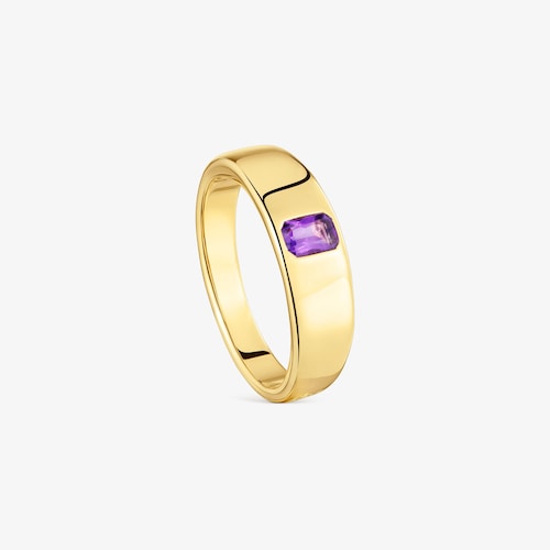 Anillo sello con ba&ntilde;o de oro 18 kt sobre plata y amatista Basic Colors