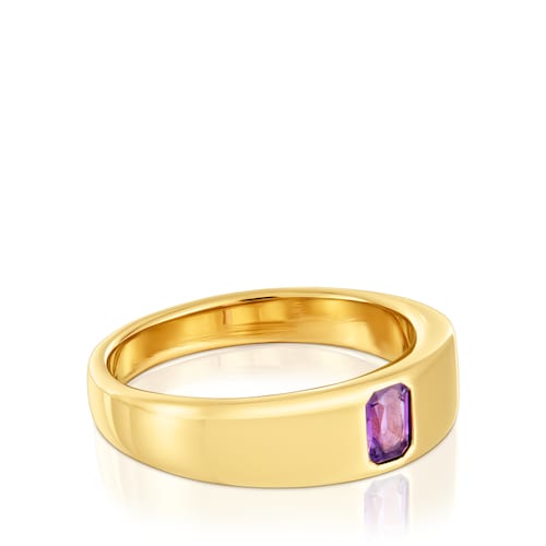 Anillo sello con baño de oro 18 kt sobre plata y amatista Basic Colors