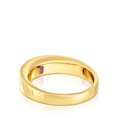Anillo sello con baño de oro 18 kt sobre plata y amatista Basic Colors