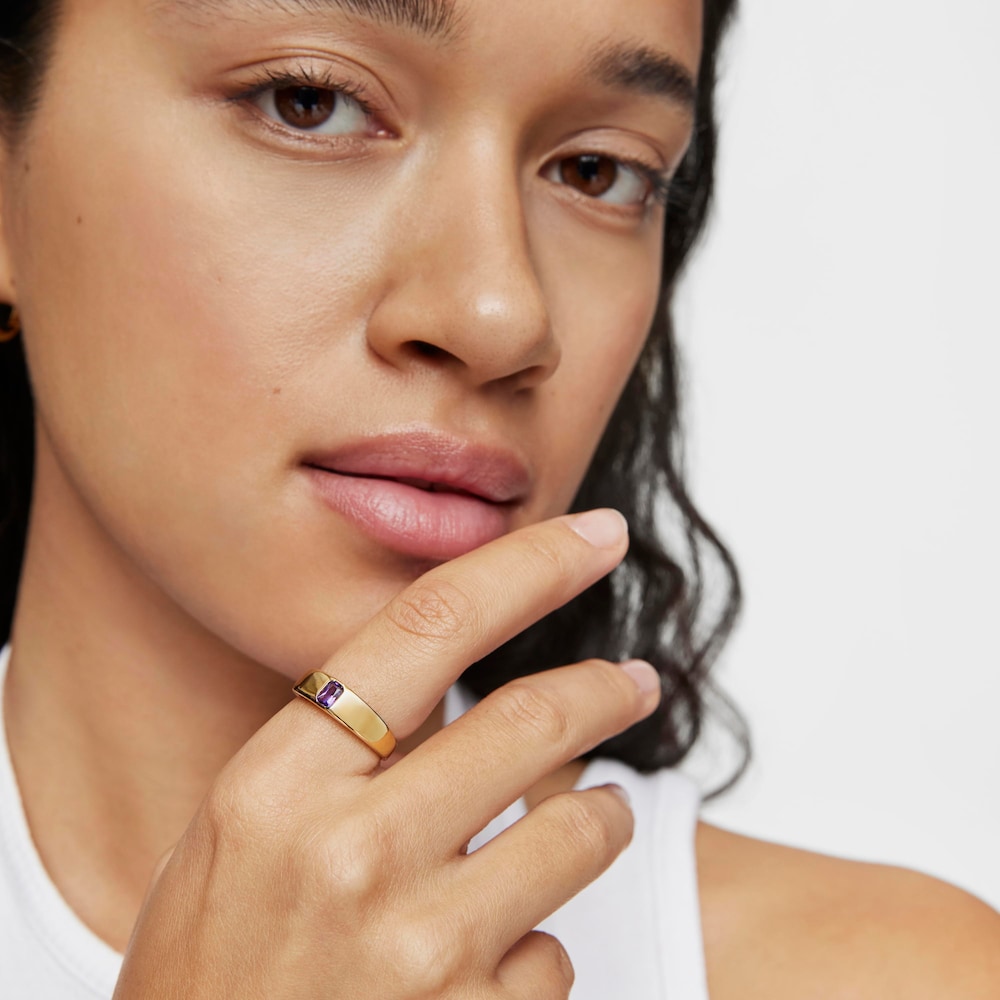 Signet ring with 18K gold vermeil and amethyst TOUS Basic Colors