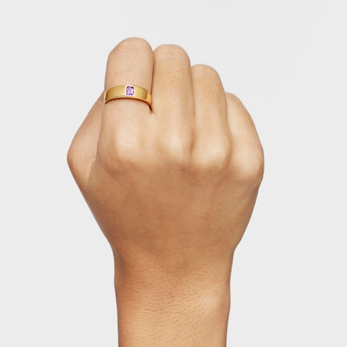 Anillo sello con baño de oro 18 kt sobre plata y amatista Basic Colors