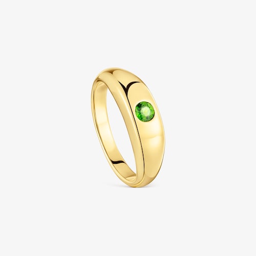 Anillo sello con ba&ntilde;o de oro 18 kt sobre plata y cromo di&oacute;psido Basic Colors