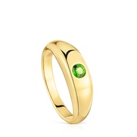 Signet ring with 18kt gold plating over silver and chrome diopside TOUS Basic Colors
