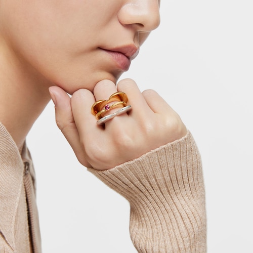 Large heart Ring with 18kt gold plating over silver and rhodolite My Other Half