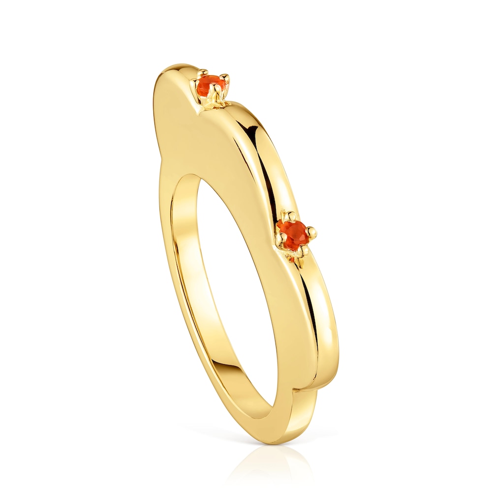 Anillo grande flor con baño de oro 18 kt sobre plata y cornalina My Other Half image number 0