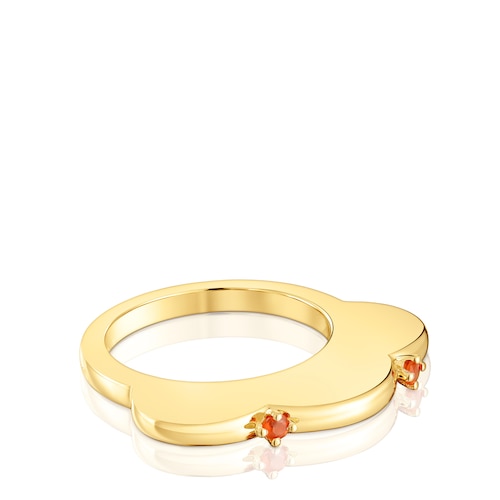 Large flower Ring with 18kt gold plating over silver and carnelian My Other Half