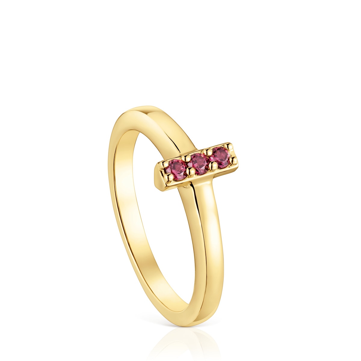 Tous - Anillo Pequeño Con Baño De Oro 18 Kt Sobre Plata Y Rodolita Basic Colors Talla 12