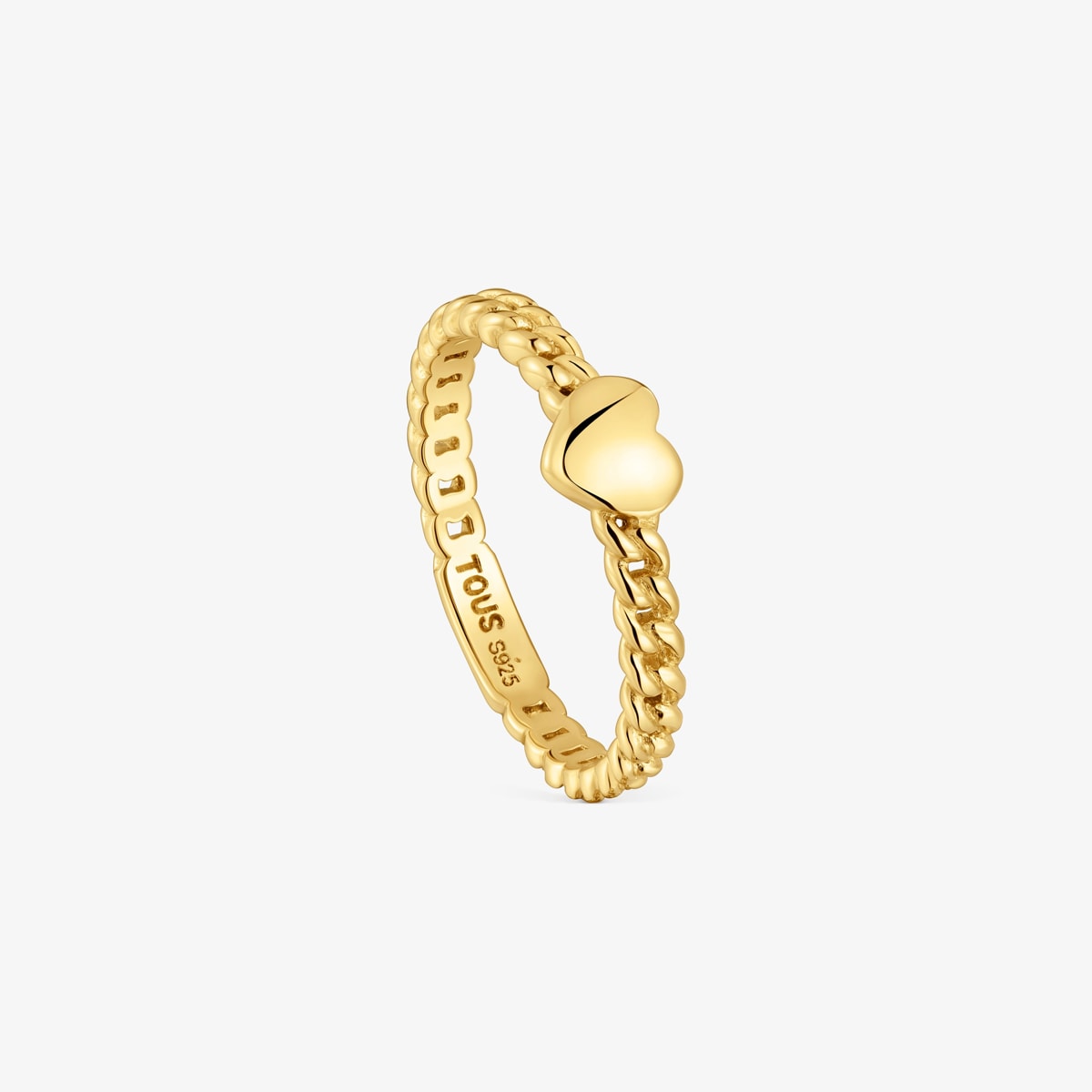 Tous - Anillo Pequeño Corazón Con Baño De Oro 18 Kt Sobre Plata Bold Motif Talla 10
