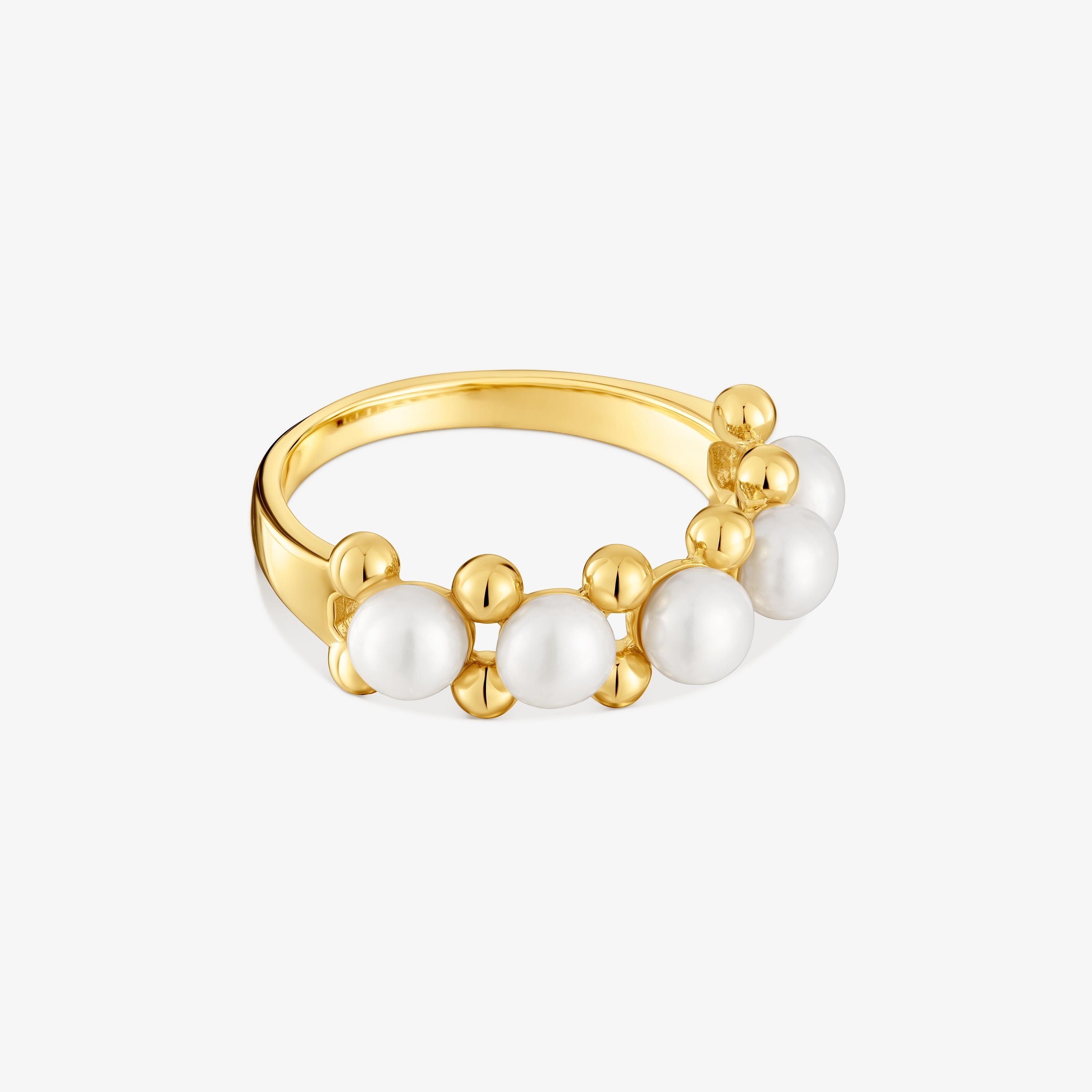 Medium Ring with 18K gold vermeil and cultured pearls Gloss