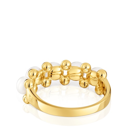 Anillo mediano con baño de oro de 18 kt sobre plata y perlas cultivadas Gloss