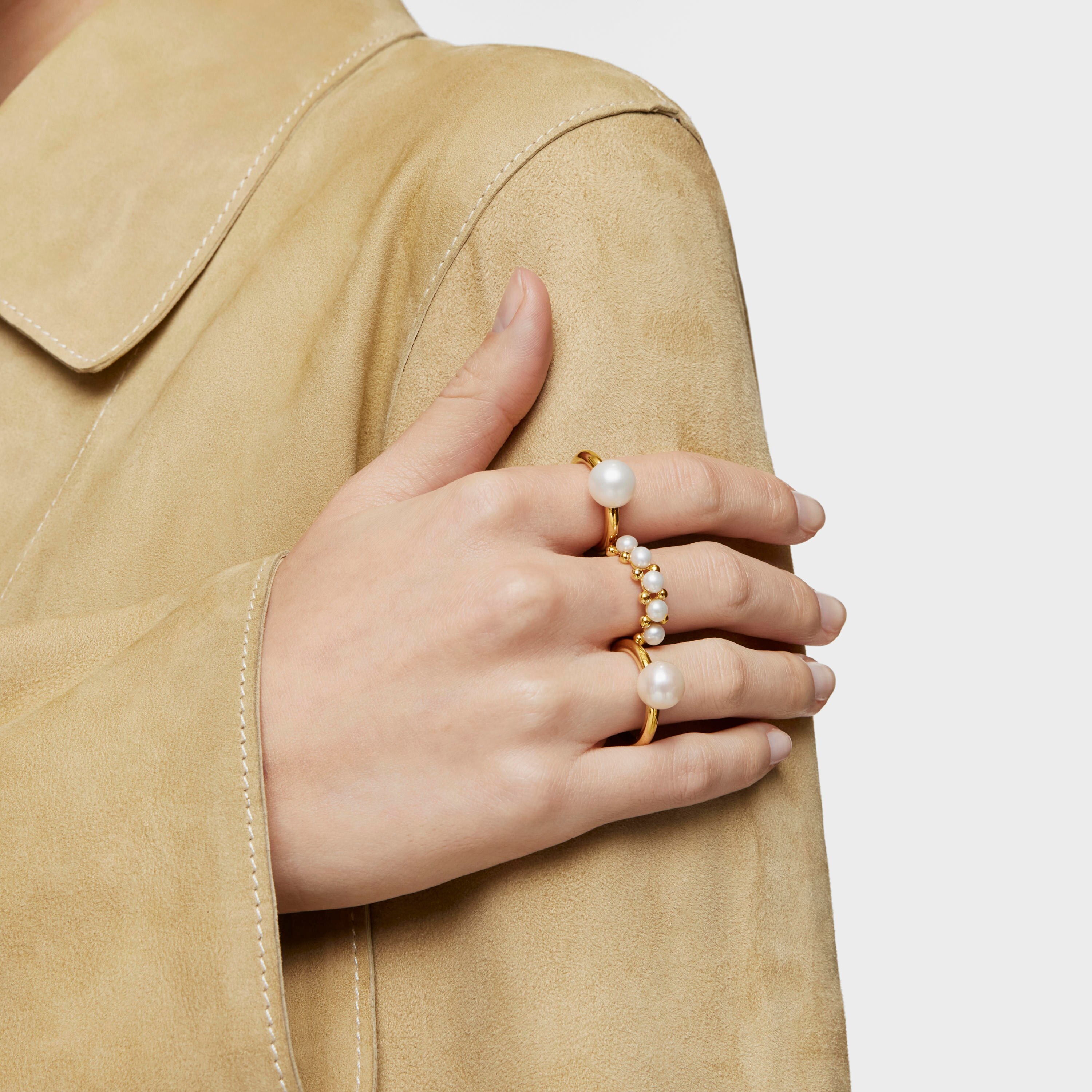 Medium Ring with 18K gold vermeil and cultured pearls Gloss