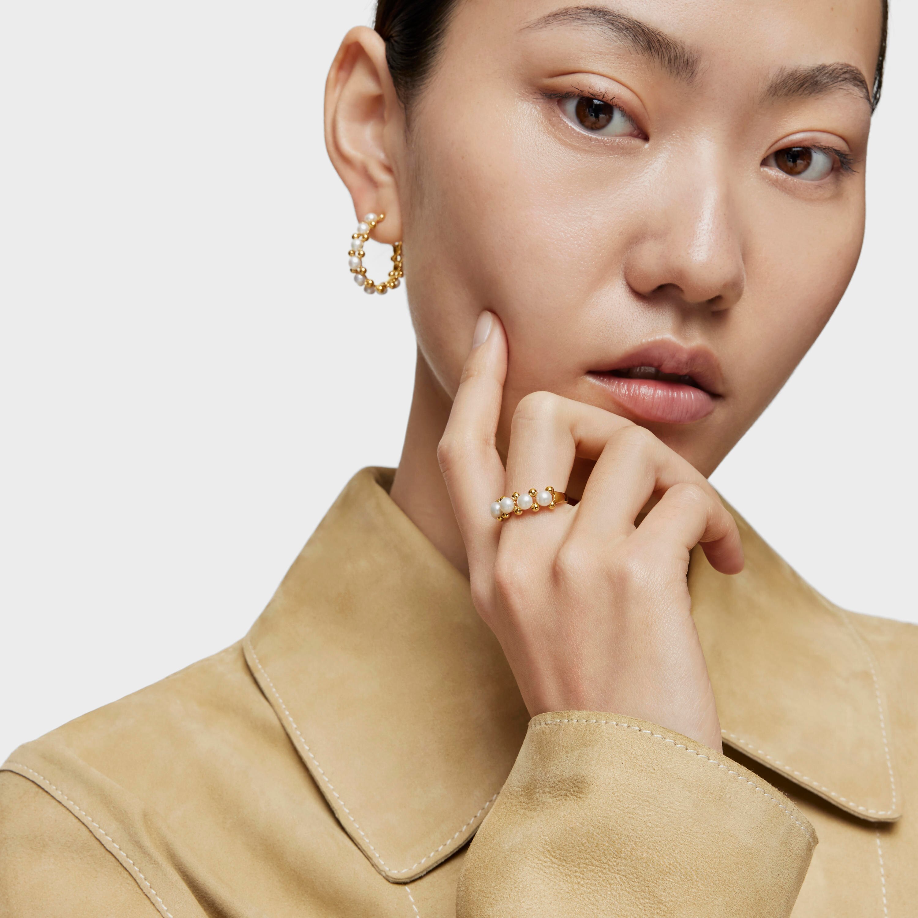 Medium Ring with 18K gold vermeil and cultured pearls Gloss