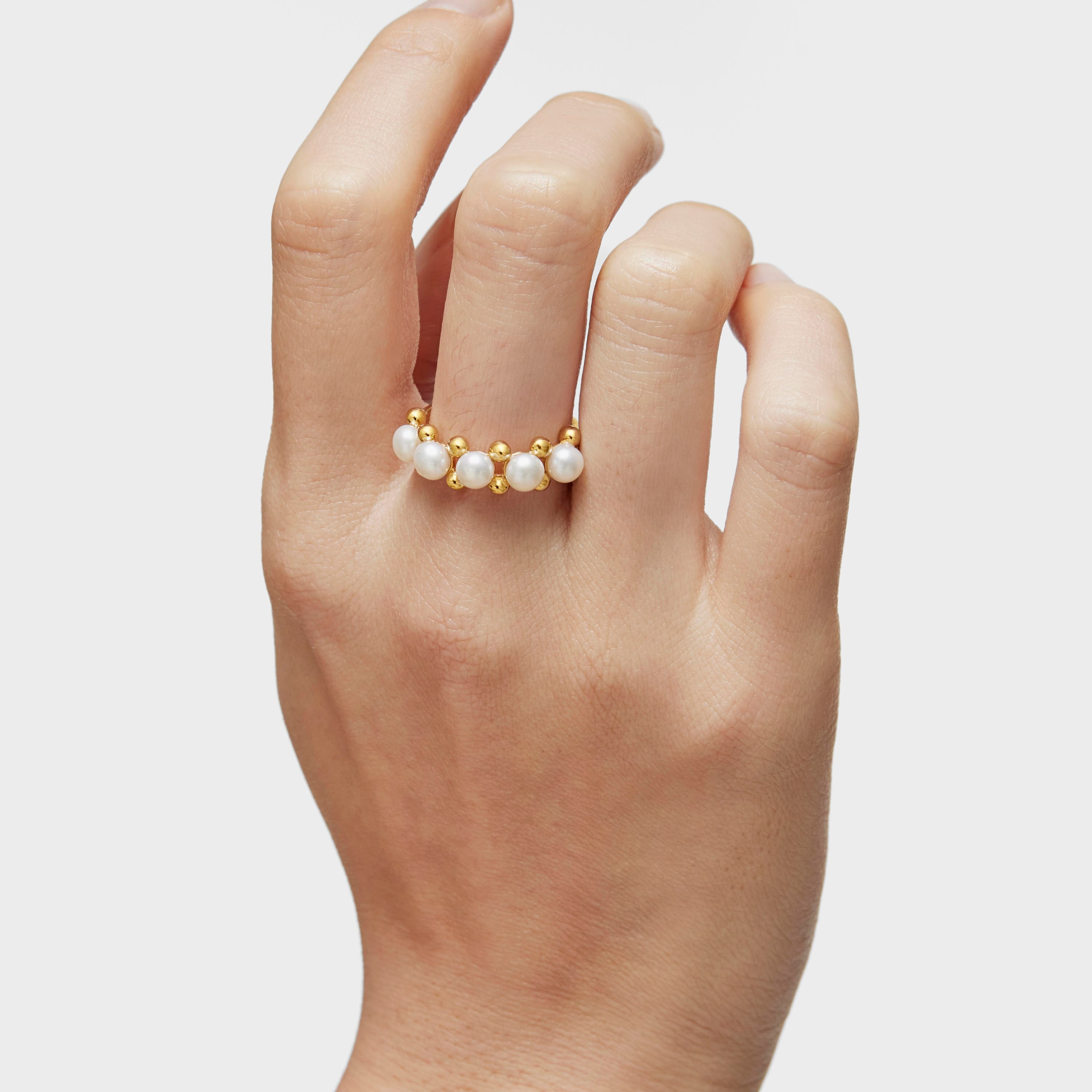 Medium Ring with 18K gold vermeil and cultured pearls Gloss