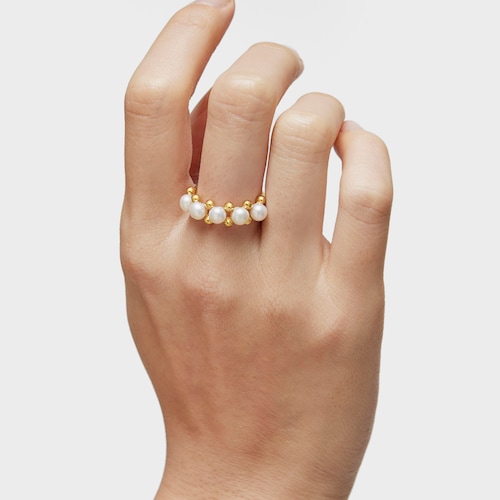 Anillo mediano con baño de oro de 18 kt sobre plata y perlas cultivadas Gloss