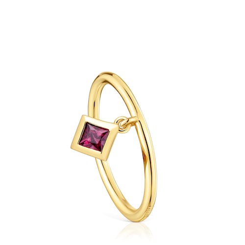 Small Ring with 18kt gold plating over silver and rhodolite charm TOUS Basic Colors