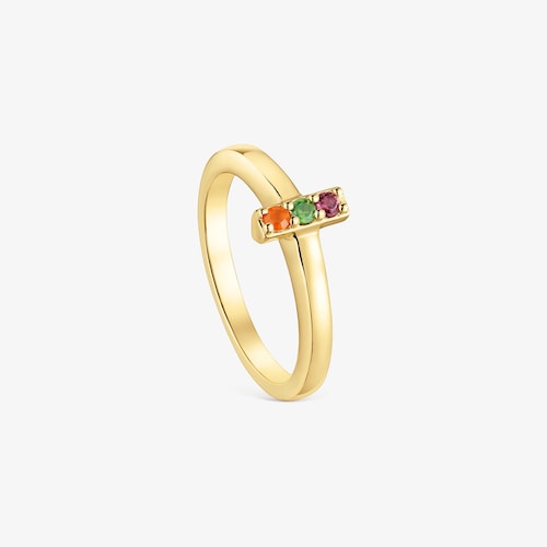 Anillo peque&ntilde;o con ba&ntilde;o de oro 18 kt sobre plata y gemas Basic Colors