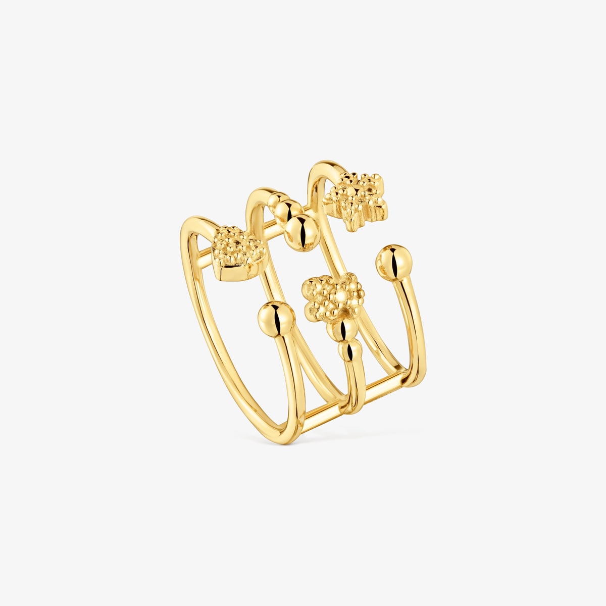 Tous - Anillo Abierto Grande Con Baño De Oro De 18 Kt Sobre Plata Con Motivos Tous Grain Talla 11