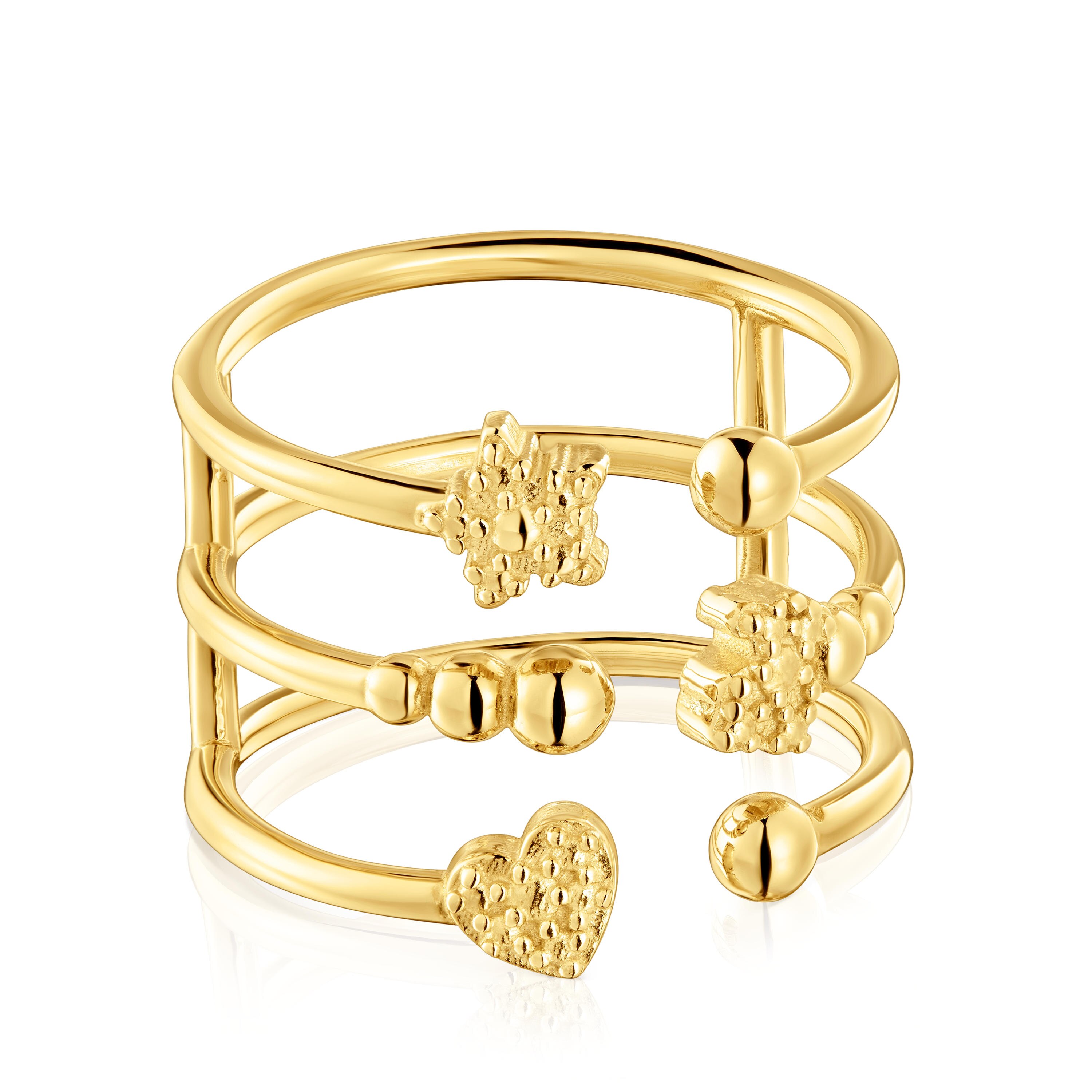 Large open Ring with 18kt gold plating over silver and bear motifs TOUS Grain