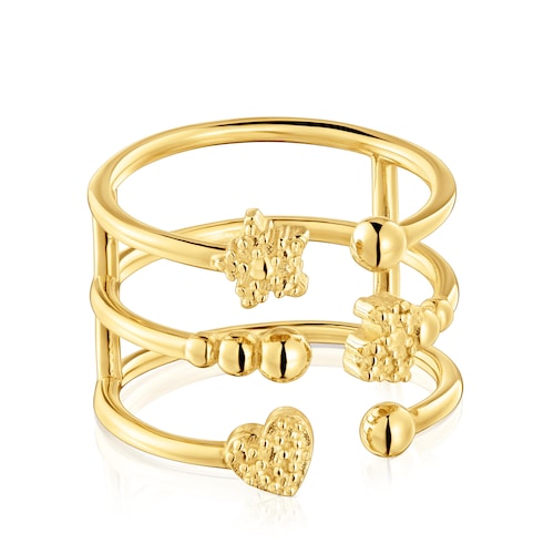 Anillo abierto grande con baño de oro de 18 kt sobre plata con motivos TOUS Grain