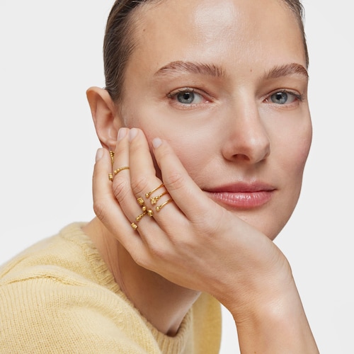 Anillo abierto grande con baño de oro de 18 kt sobre plata con motivos TOUS Grain