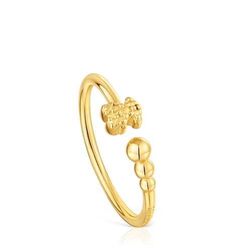 Anillo abierto pequeño con baño de oro de 18 kt sobre plata con motivos TOUS Grain