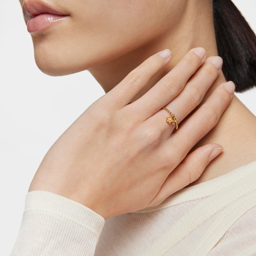 Anillo peque&ntilde;o con ba&ntilde;o de oro de 18&nbsp;kt sobre plata y topacio TOUS Grain