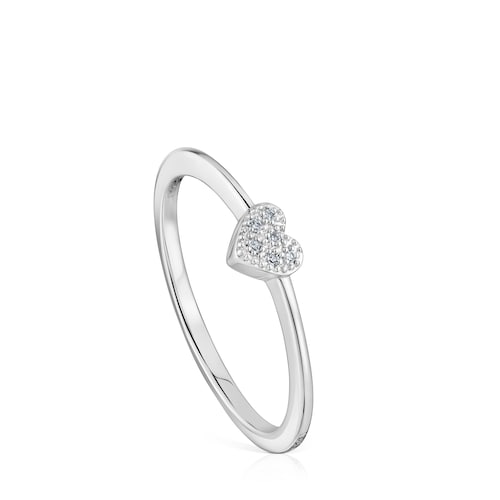 Small white-gold heart Ring with diamonds TOUS Grain