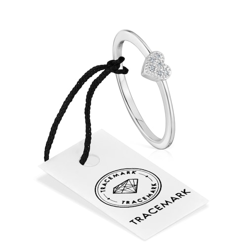 Small white-gold heart Ring with diamonds TOUS Grain