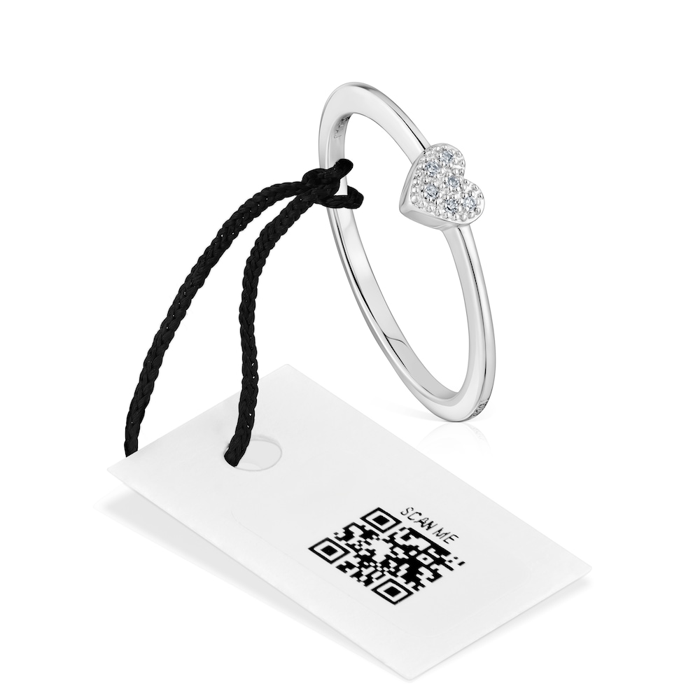 Anillo peque&ntilde;o coraz&oacute;n de oro blanco con diamantes TOUS Grain