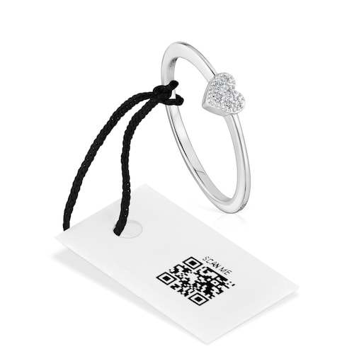 Small white-gold heart Ring with diamonds TOUS Grain