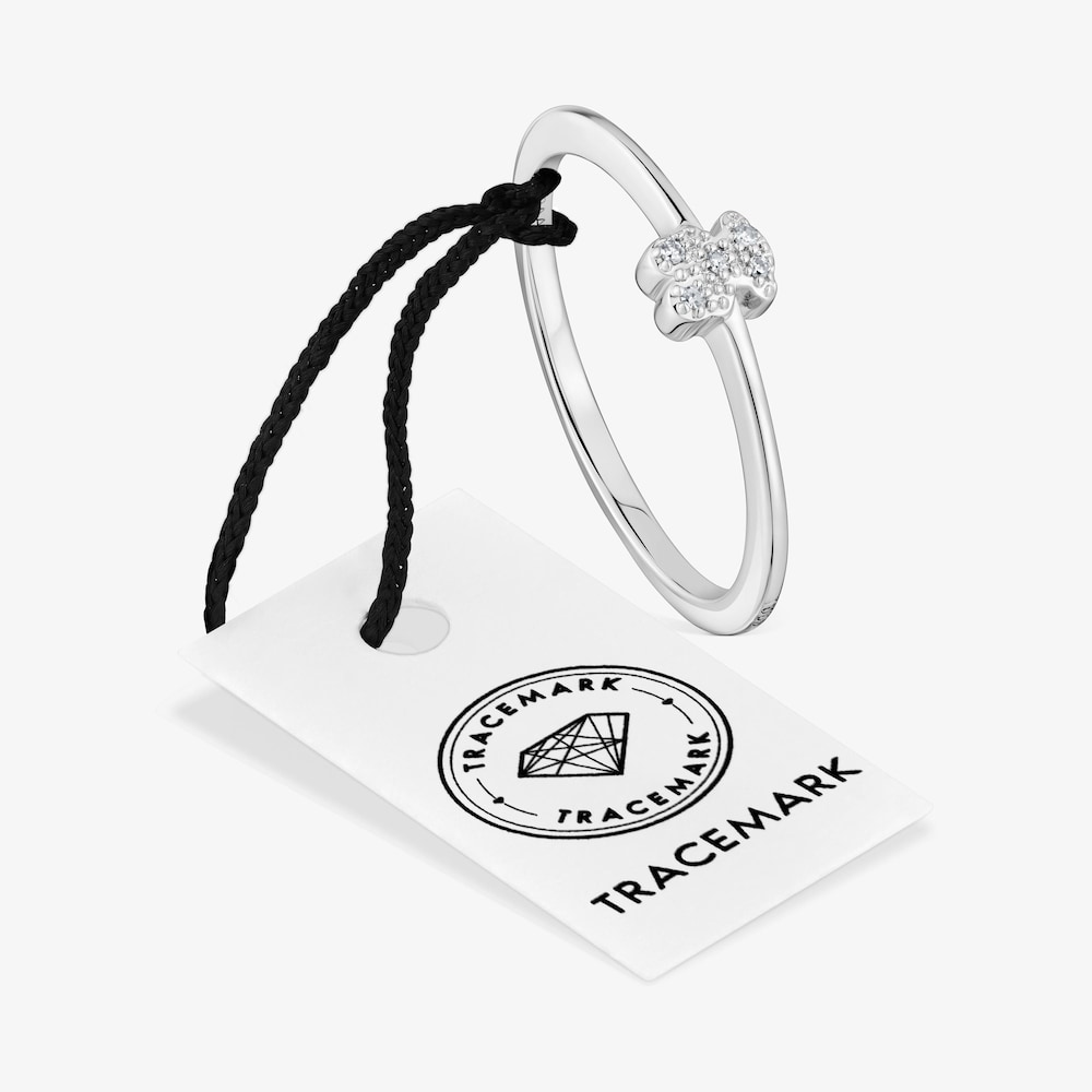 Mały pierścionek z białego złota, z misiem i diamentami TOUS Grain