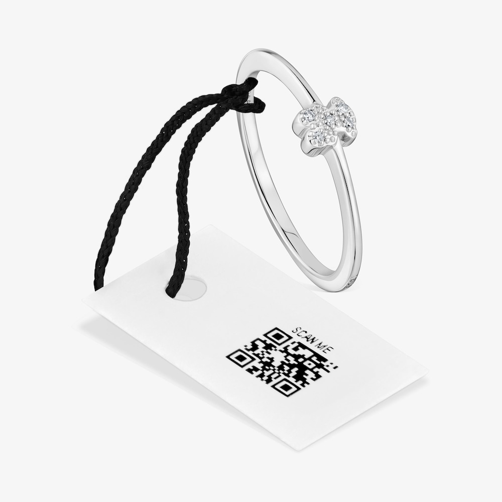 Mały pierścionek z białego złota, z misiem i diamentami TOUS Grain